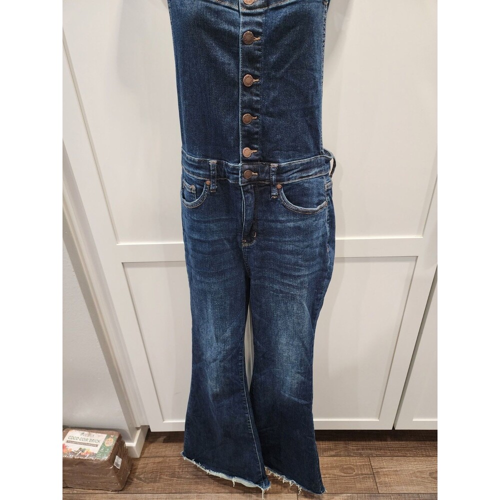 Judy Blue Flare Overalls Womens LARGE Blue Denim Jeans Stretch Bibs - Picture 2 of 8
